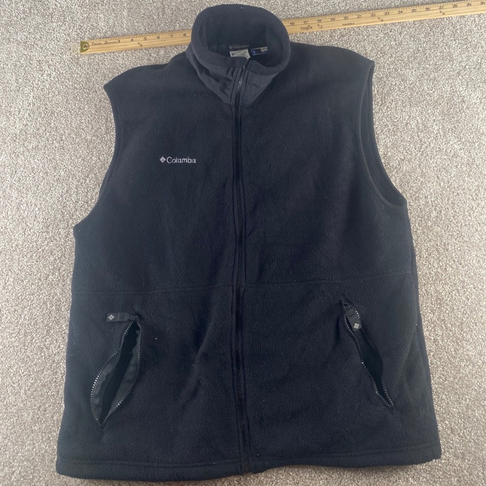 Columbia Mens Black Fleece Vest Full Zip Core Interchange Large Mock Neck Pocket